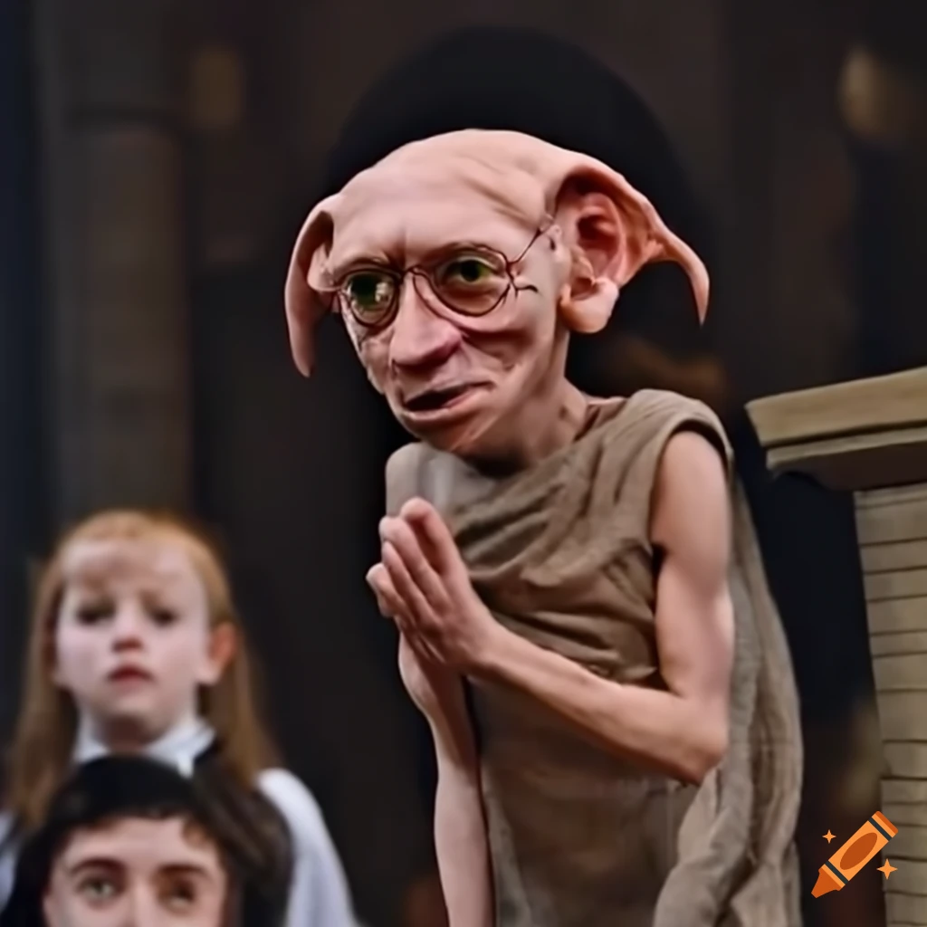 Dobby from harry potter giving a speech on Craiyon