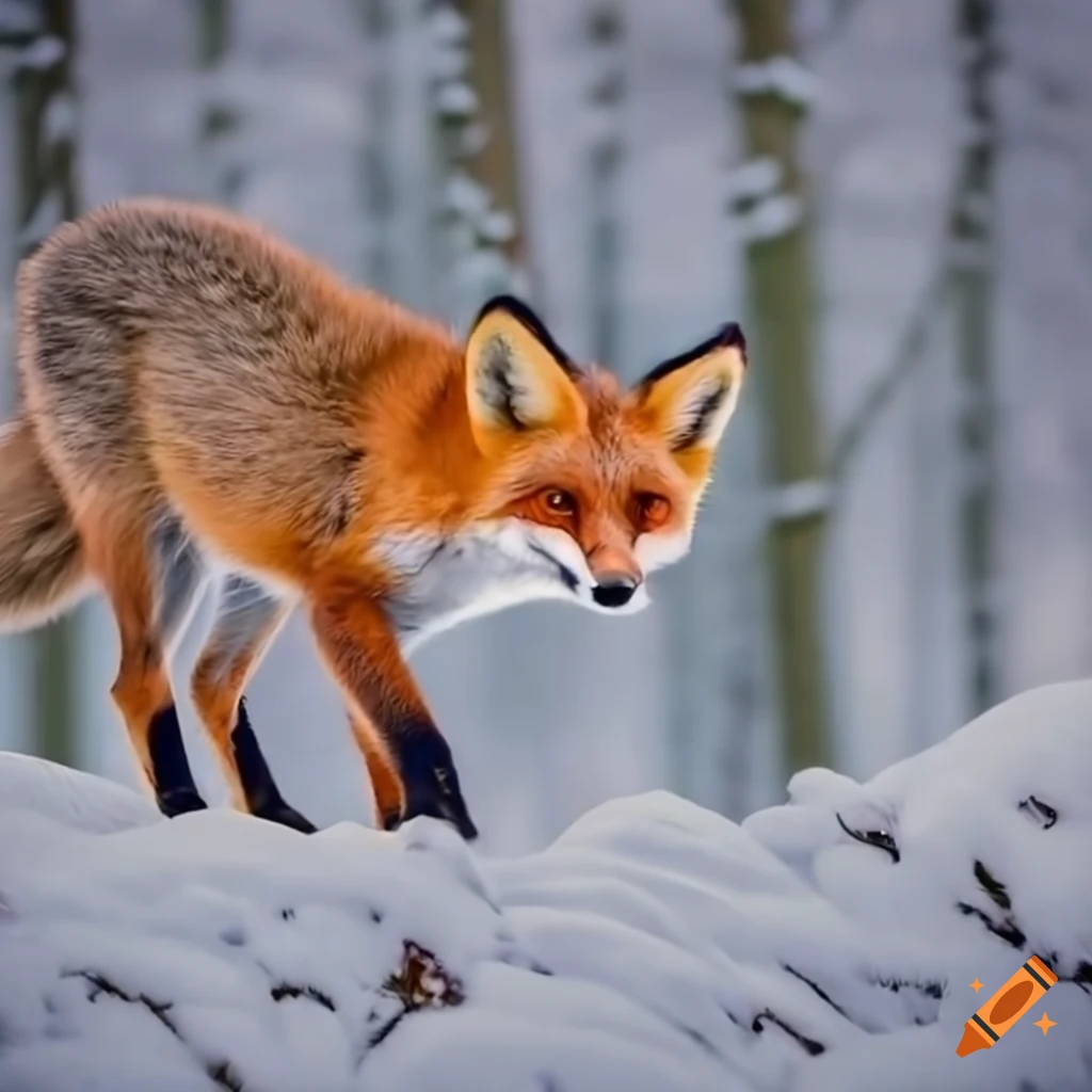 Fox in snowy forest on craiyon