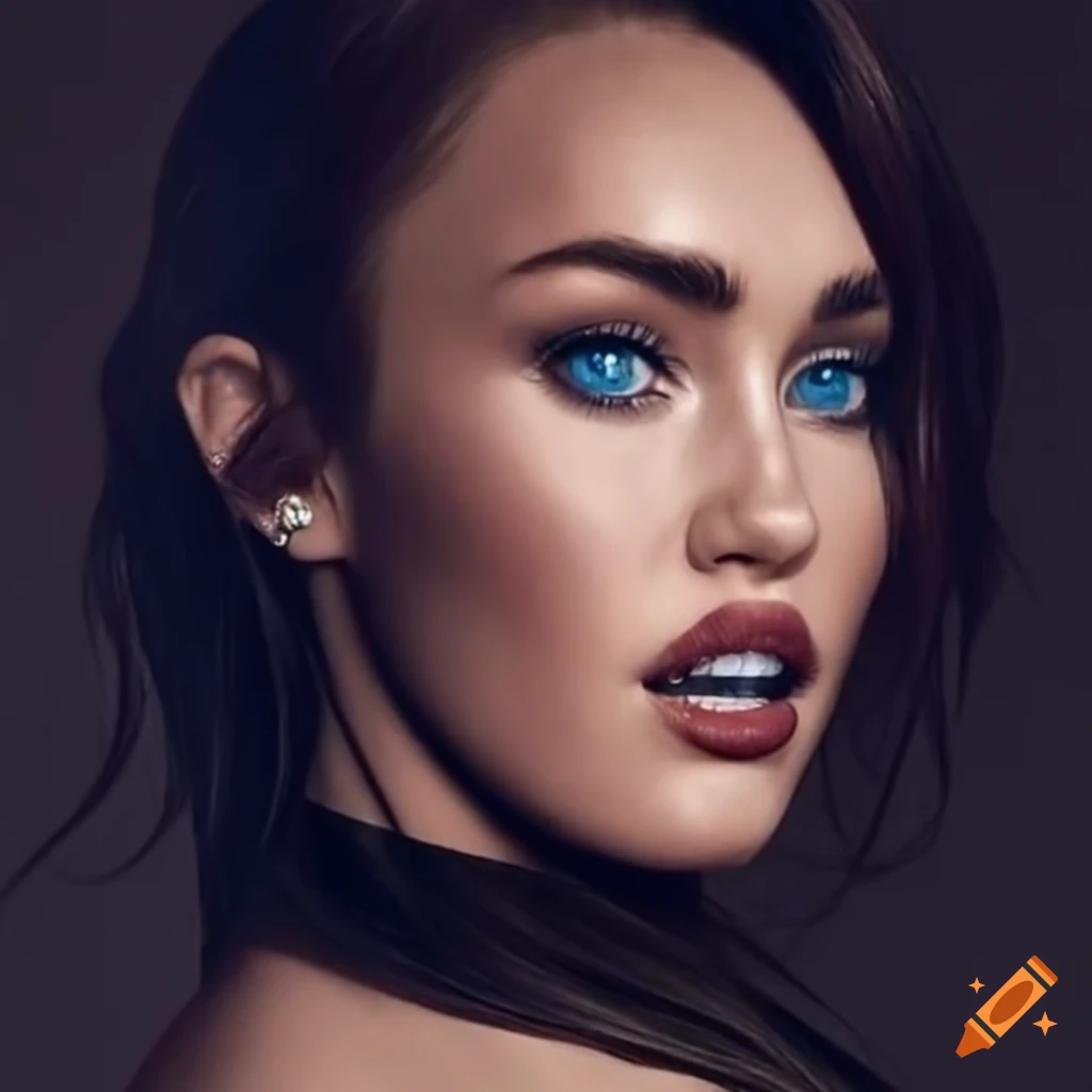 portrait of Megan Fox and Miley Cyrus with striking blue eyes