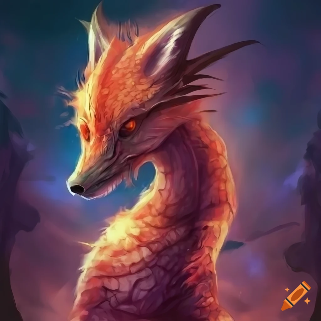 fantasy digital art of a foxlike dragon