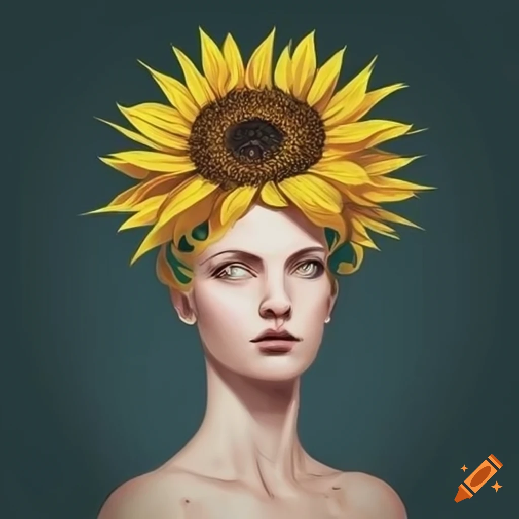 artwork-of-a-bald-greek-goddess-with-a-sunflower-motif-on-craiyon