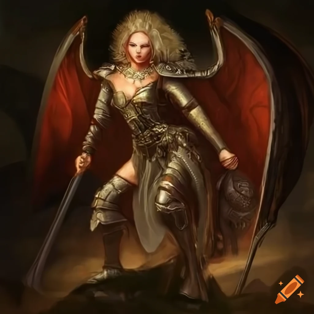 Medieval fantasy illustration of a strong woman in armor with waraxe on  Craiyon