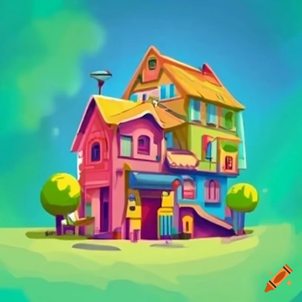 village in Pixar animation style