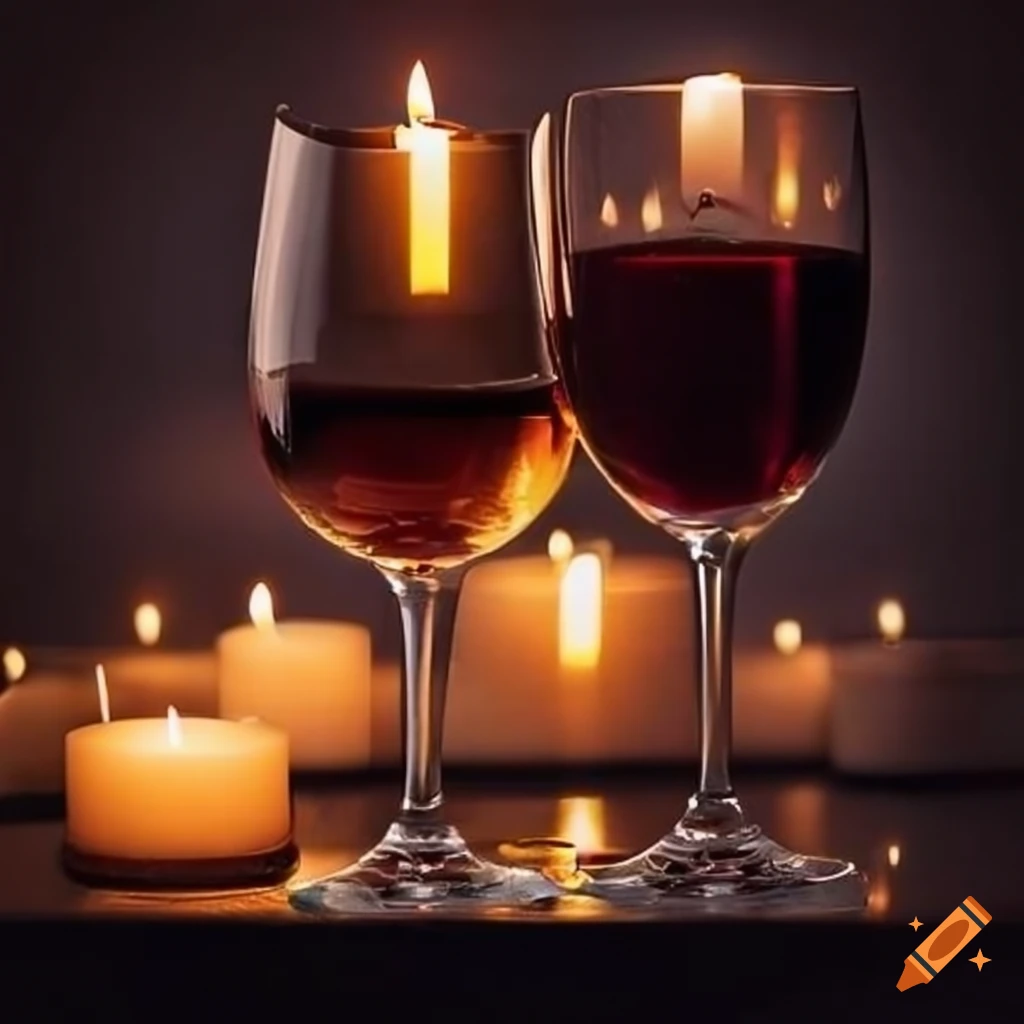 romantic dinner setup with wine glasses and candlelight
