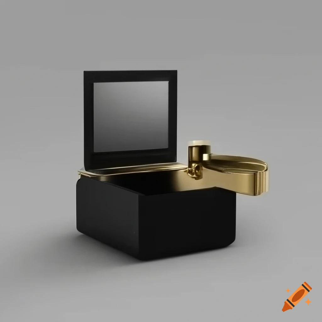 sleek black gadget with brass accents