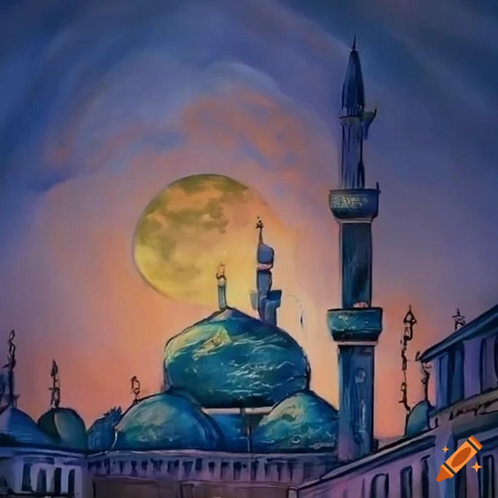 mosque illuminated by moonlight