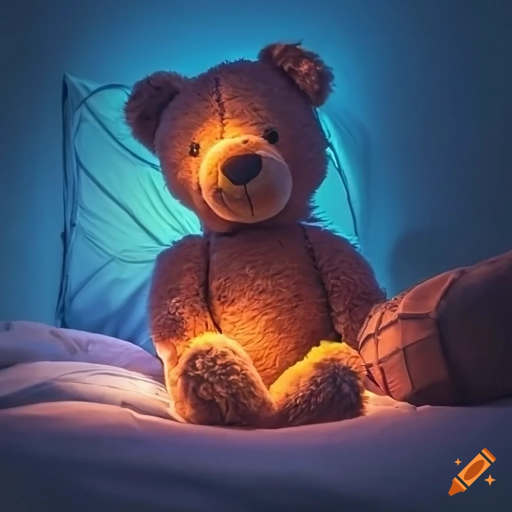 evening ambiance in a bedroom with a teddy bear