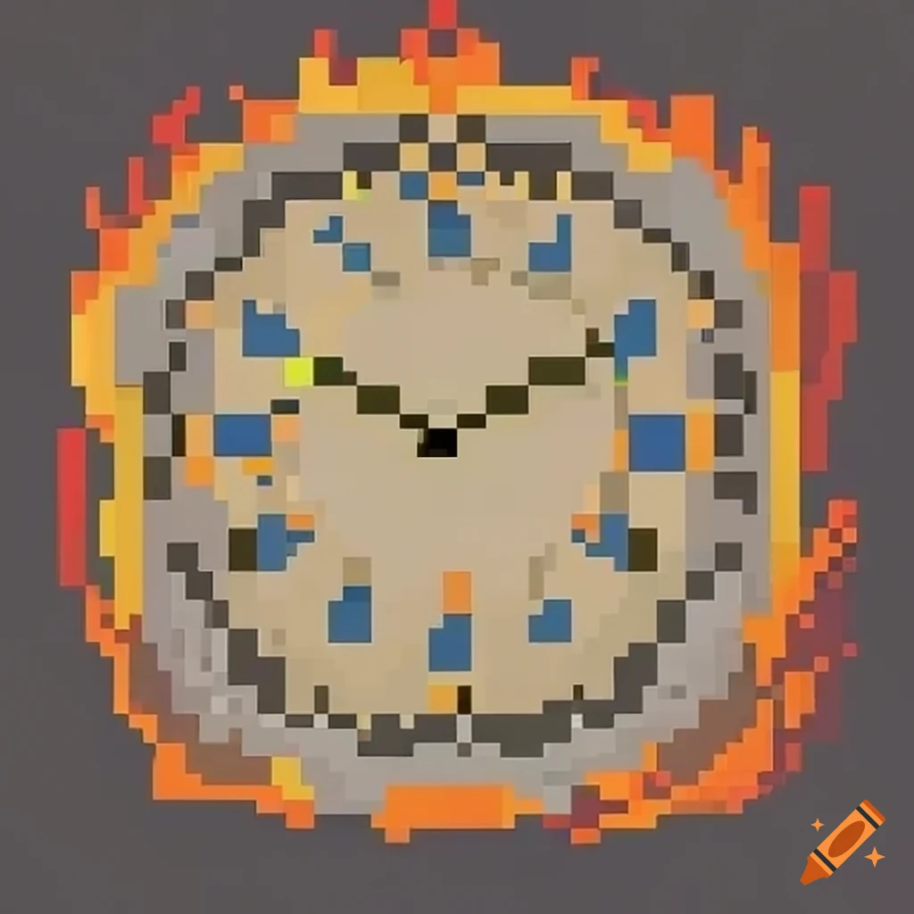 Pixel art clock on fire on Craiyon