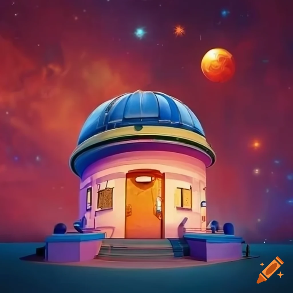 colorful observatory inspired by Pixar
