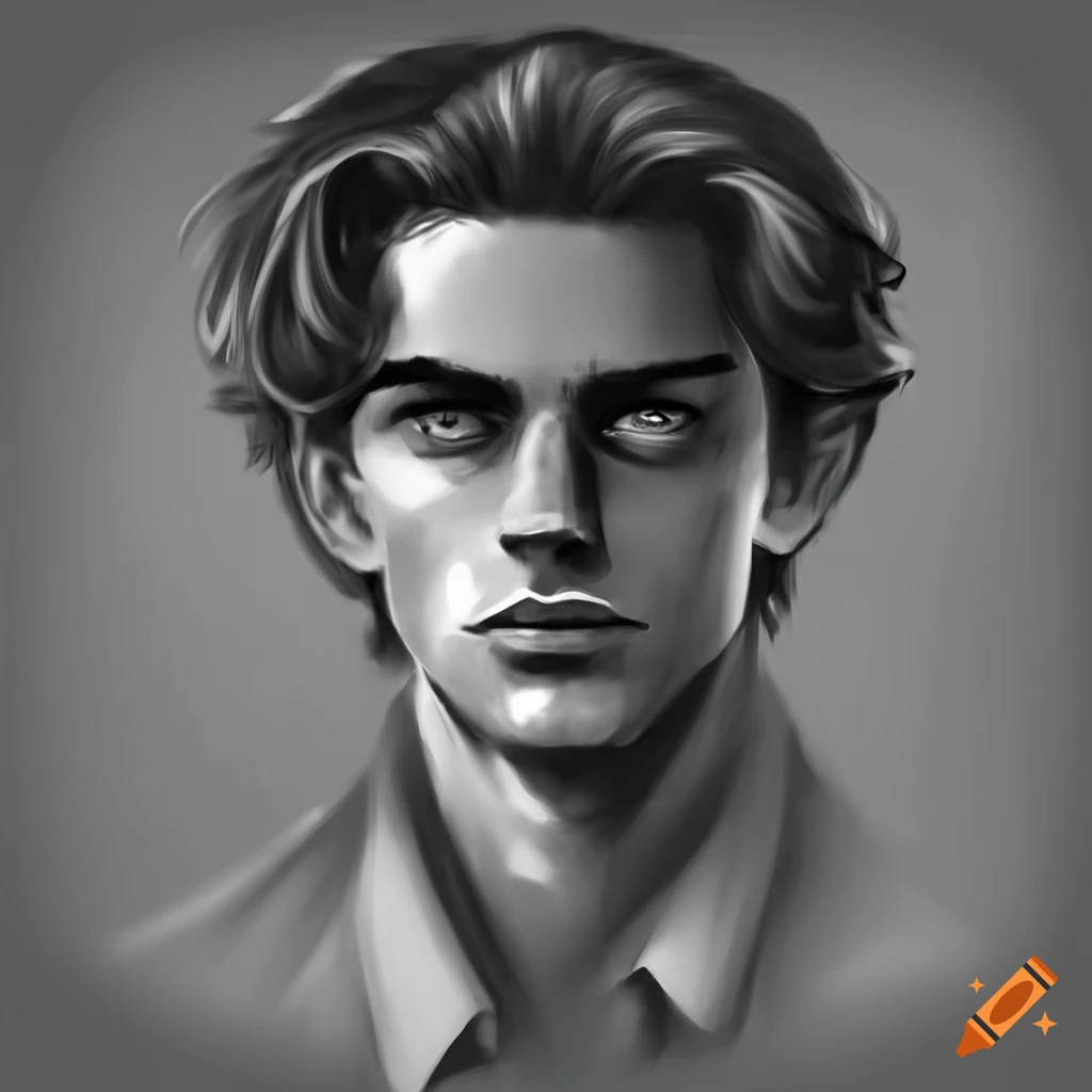 portrait of a handsome man with black hair and gray eyes
