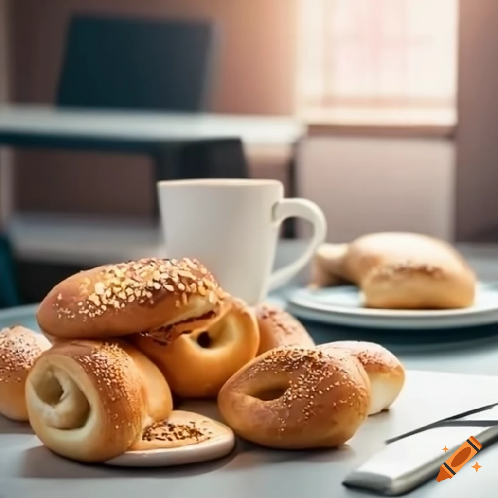 delicious pastries and coffee on a table in an office