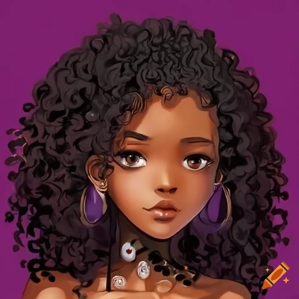 anime-style character with dark brown skin and black curly hair