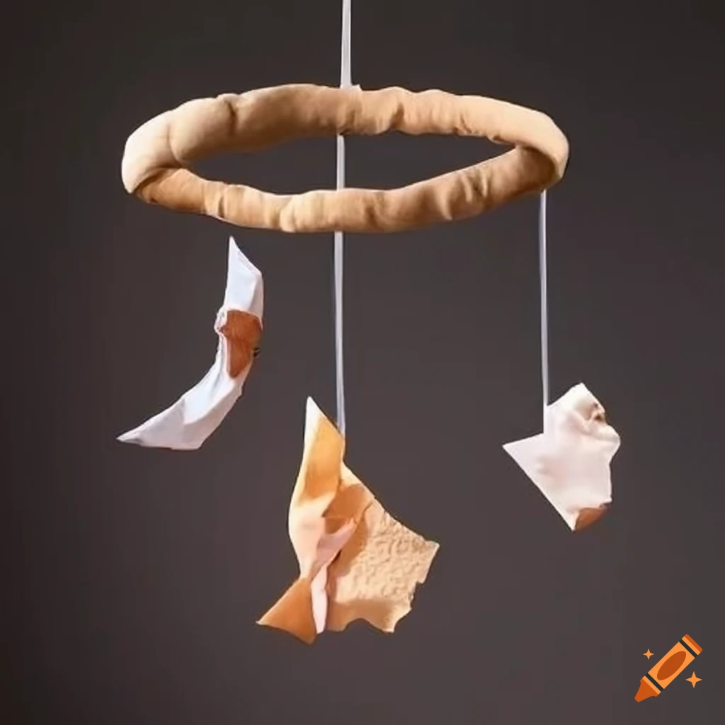 Baby mobile with hanging alchemy recipe papers on Craiyon