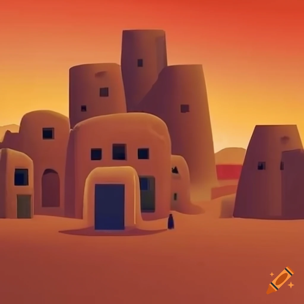 Desert Village Scenery On Craiyon