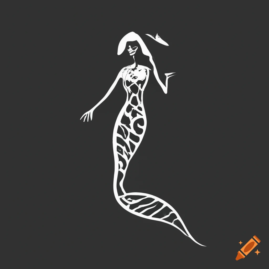minimal black and white icon of a mermaid