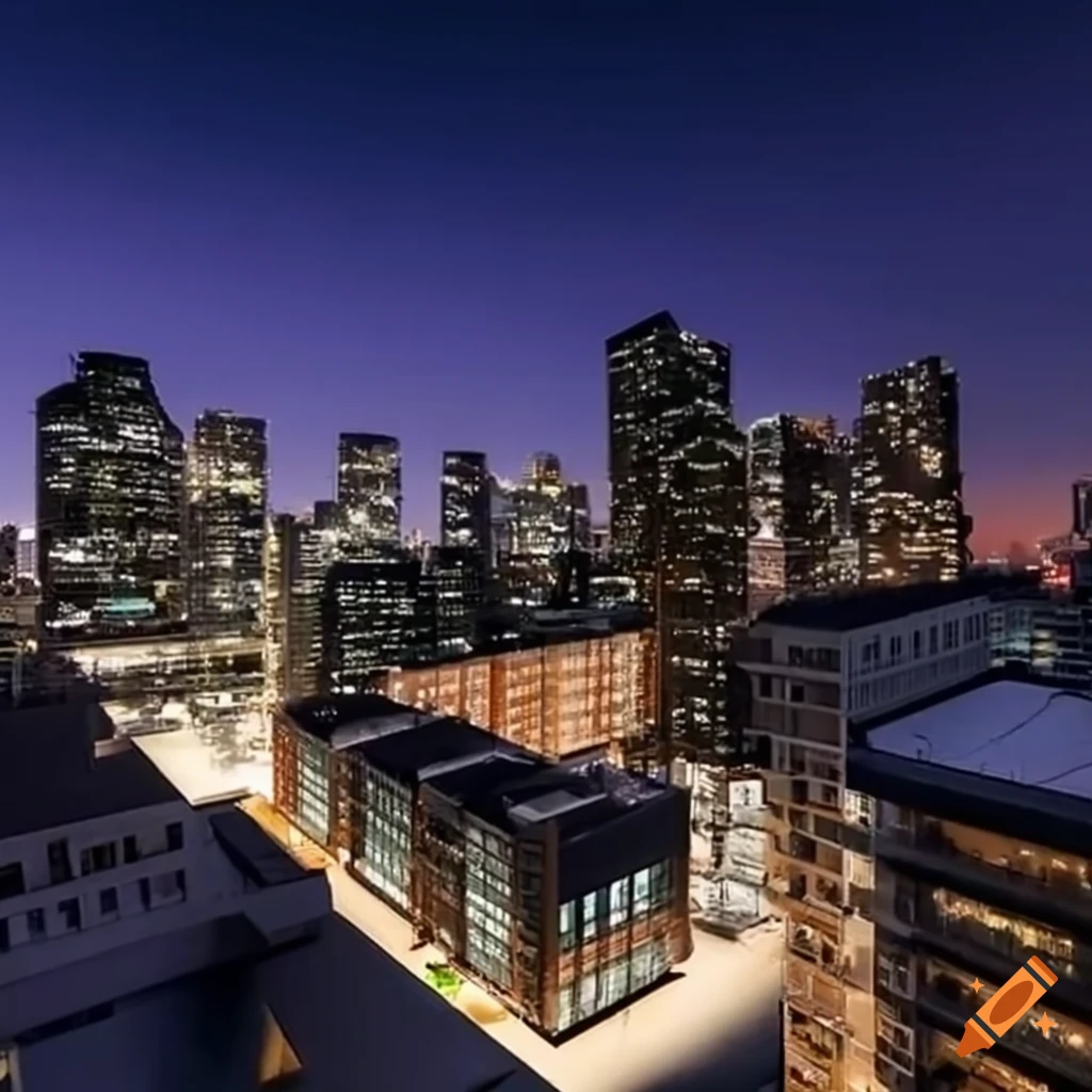 Rooftop view of a bustling city at night on Craiyon
