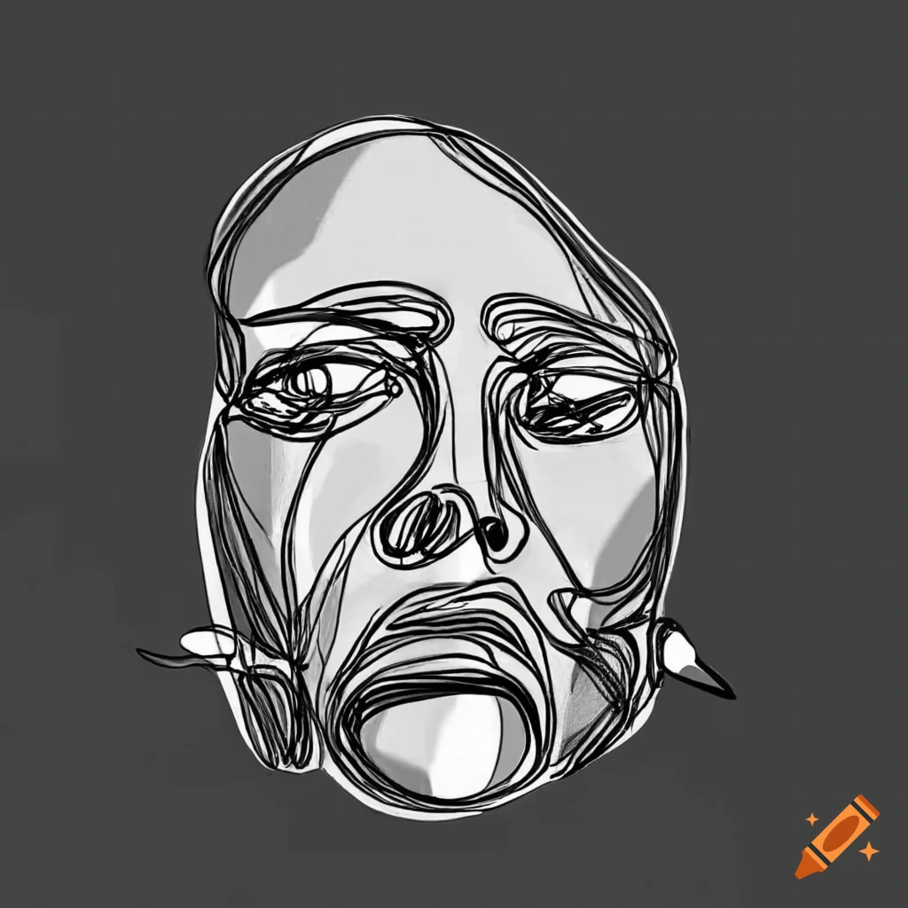 Black and white line drawing of a whimsical face in minimalist style on ...