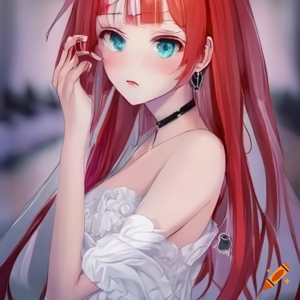 Anime girl with red hair and teal eyes on Craiyon