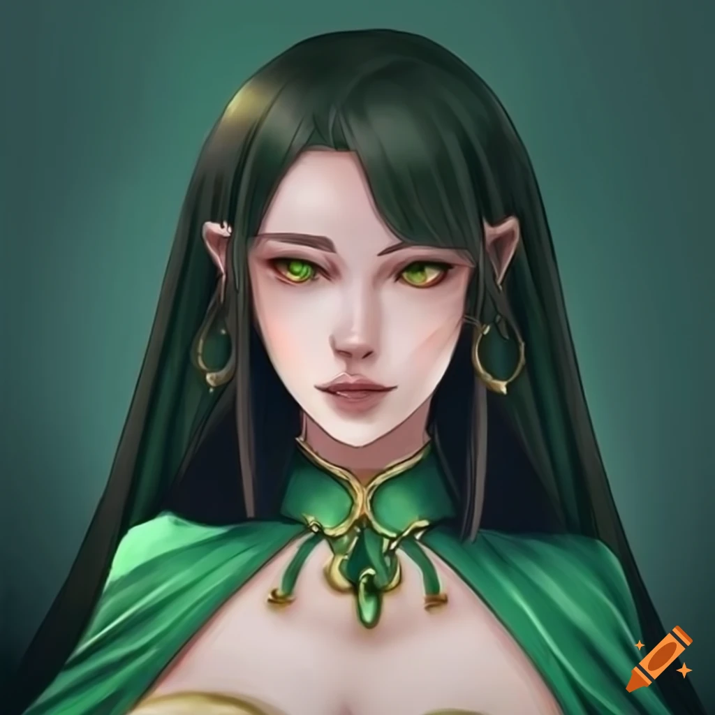 Anime Character With Silver Eyes And Green Gown On Craiyon