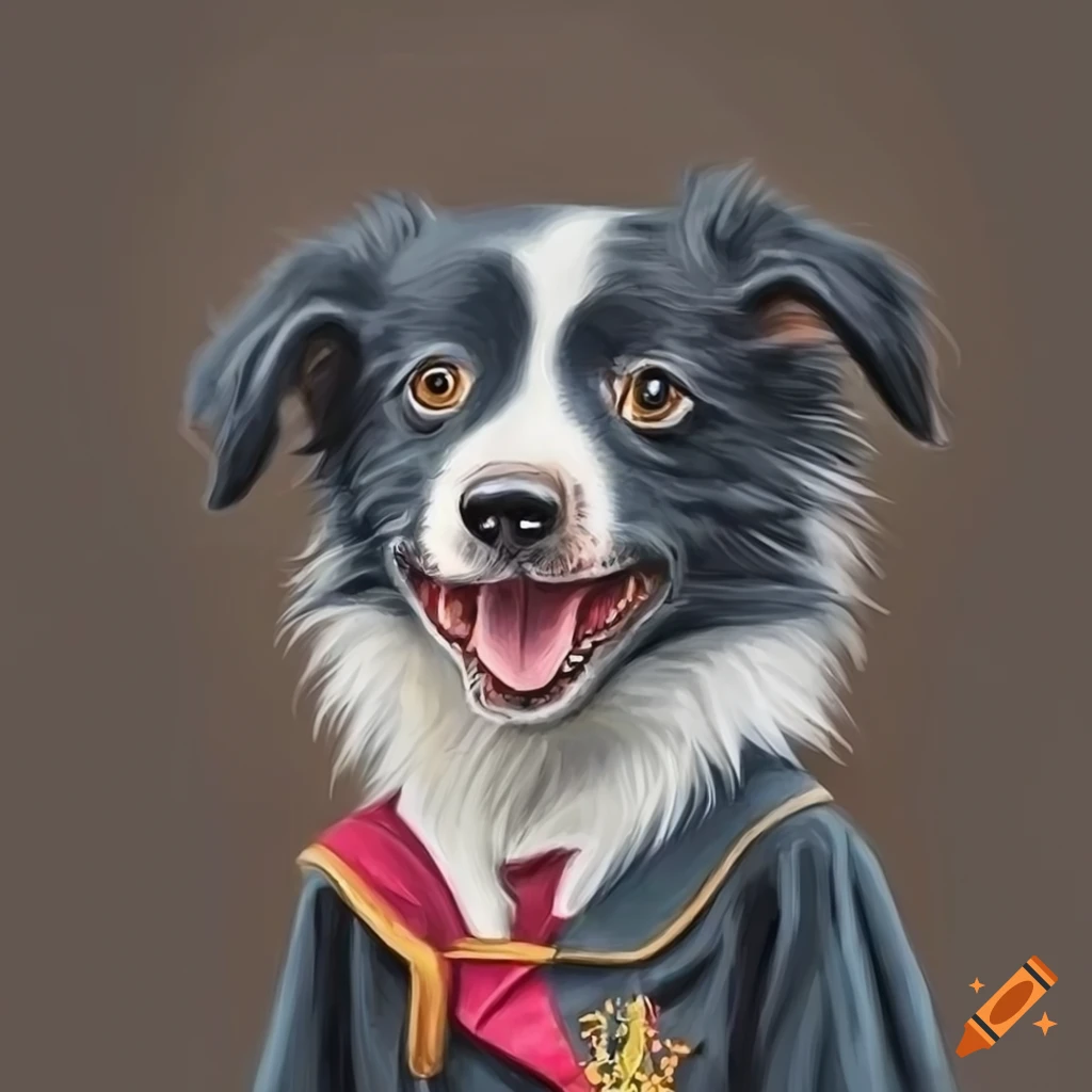 hyper realistic portrait drawing of a baby border collie in Hogwarts uniform