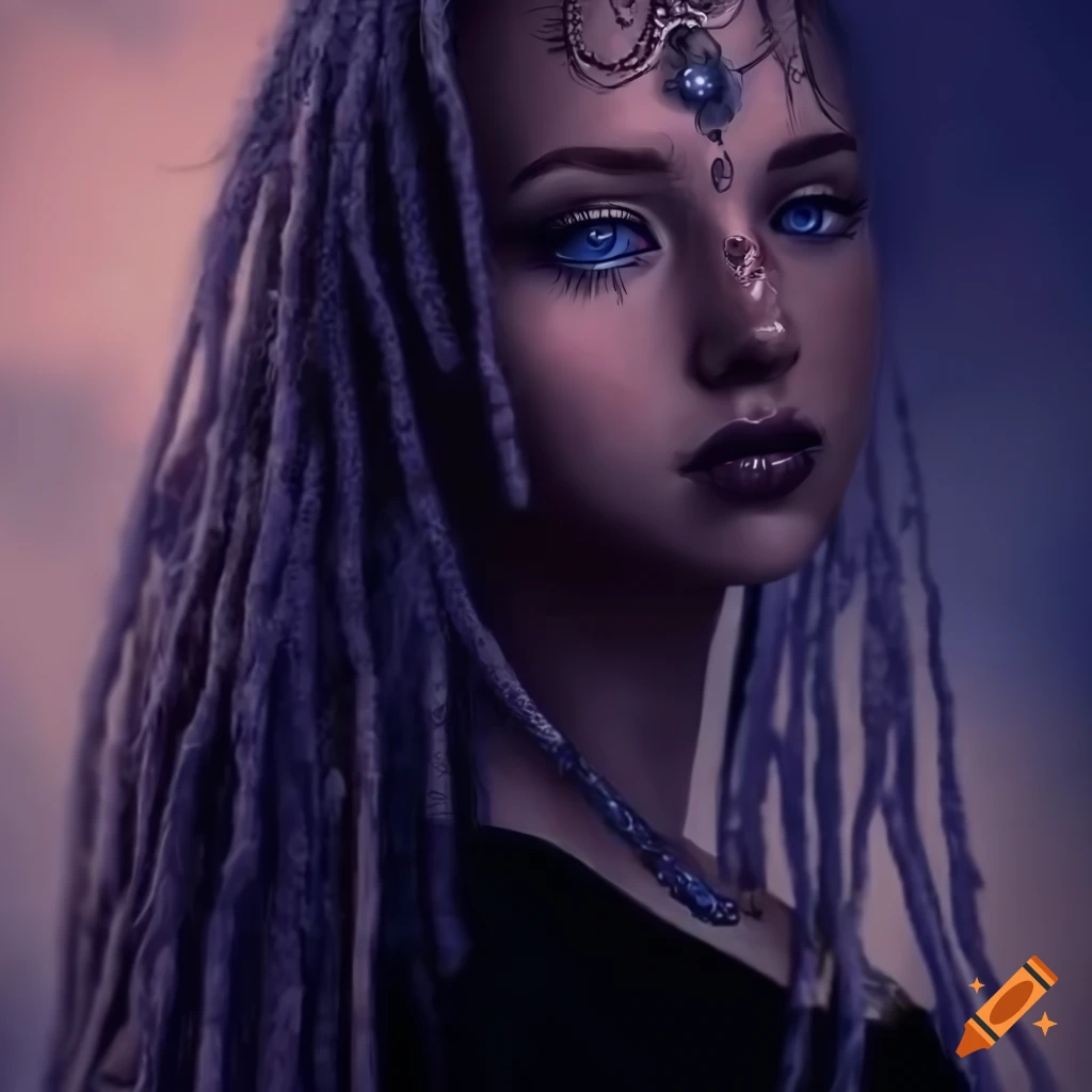 stylish woman with silver dreadlocks and tattoos