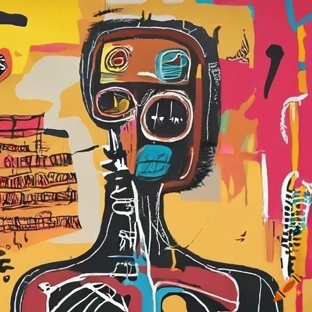 schematic African painting with symbols and motifs
