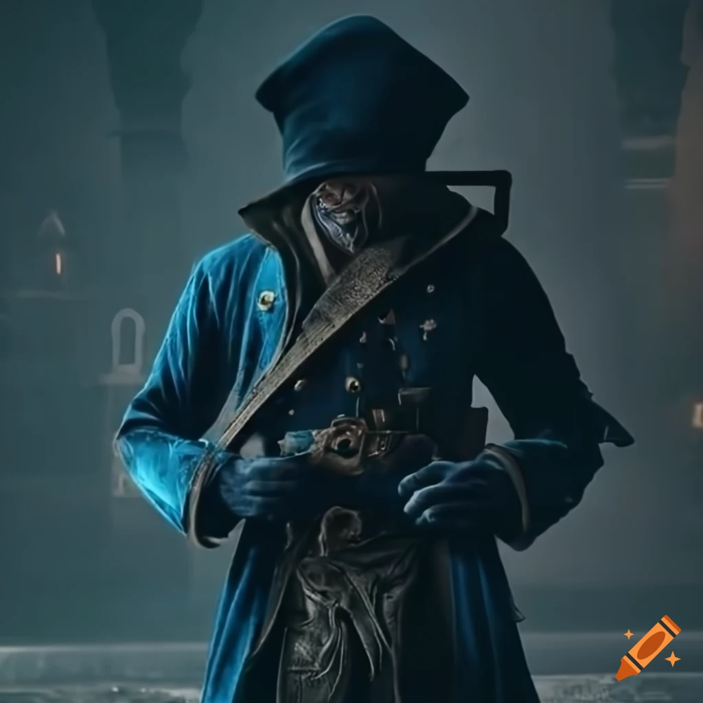 cinematic closeup of a pirate exploring Atlantis