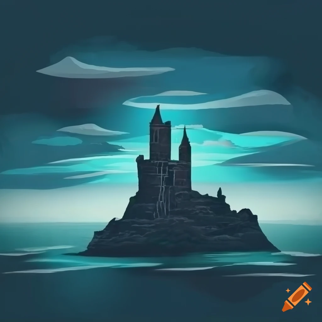 Eerie castle on a cliff by the sea on Craiyon