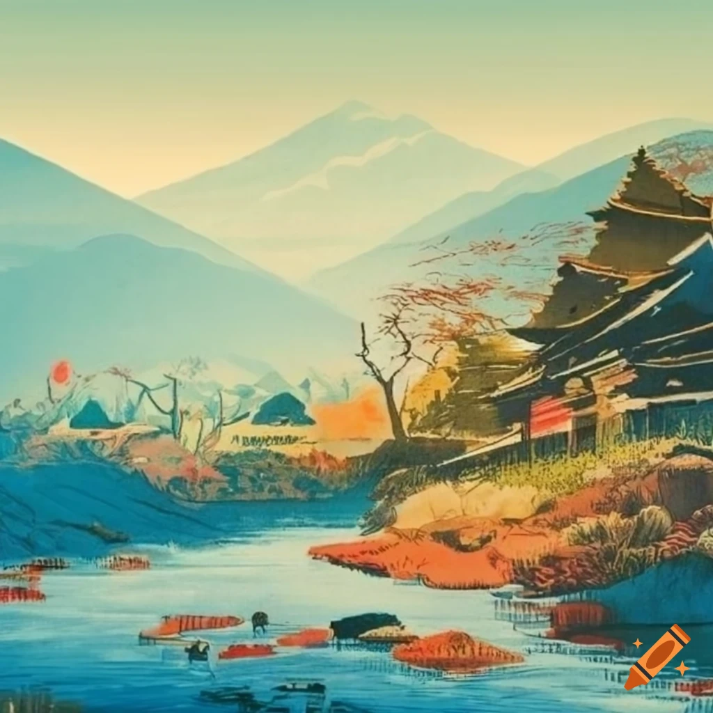 Vintage poster of a beautiful japanese landscape