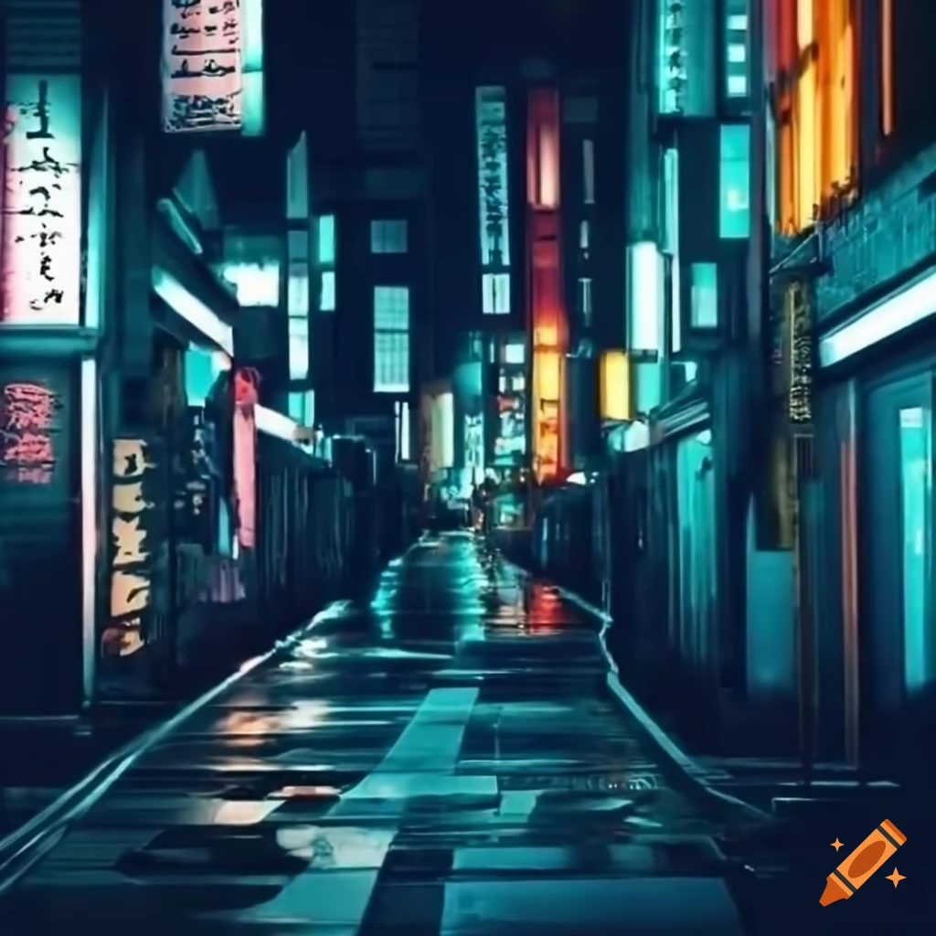 monotonous cityscape in rainy Tokyo night
