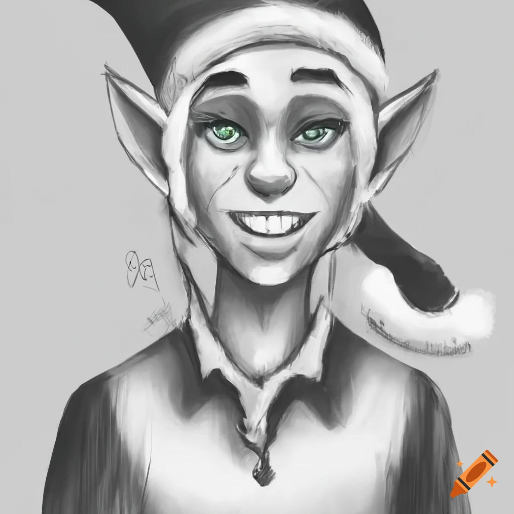 Sketch of a male Christmas elf on Craiyon