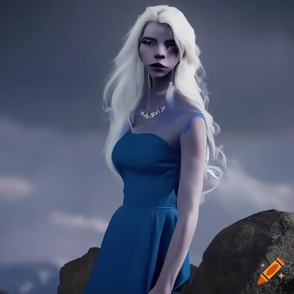 Image Of A Dark Blue Skinned Alien Girl With White Hair And Purple Eyes On Craiyon 