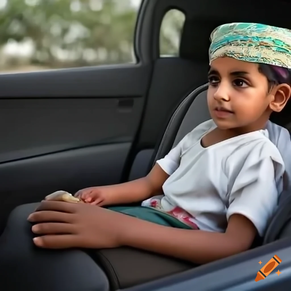 Child in car with father not wearing seat belt on Craiyon