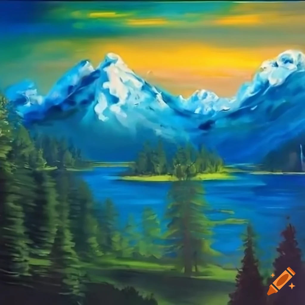 Inspirational painting in the style of bob ross