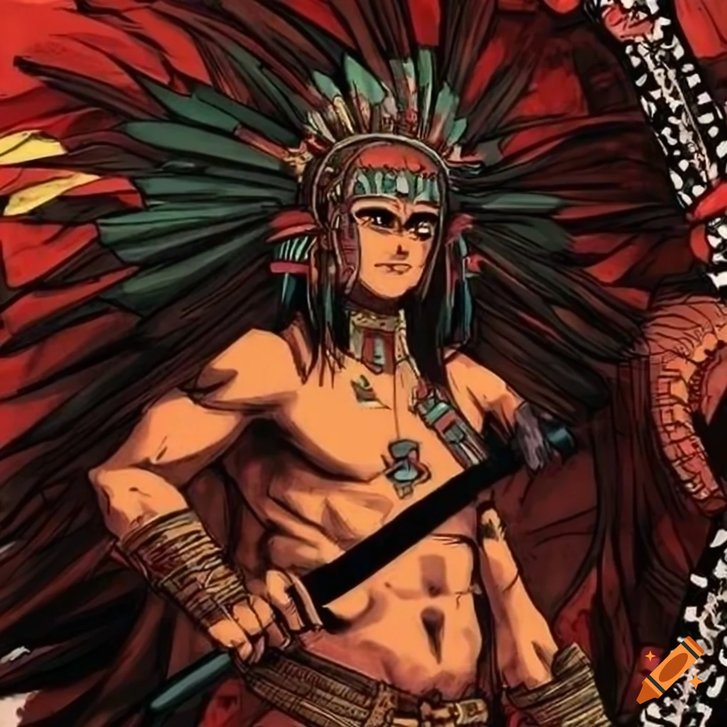 manga style aztec warrior artwork