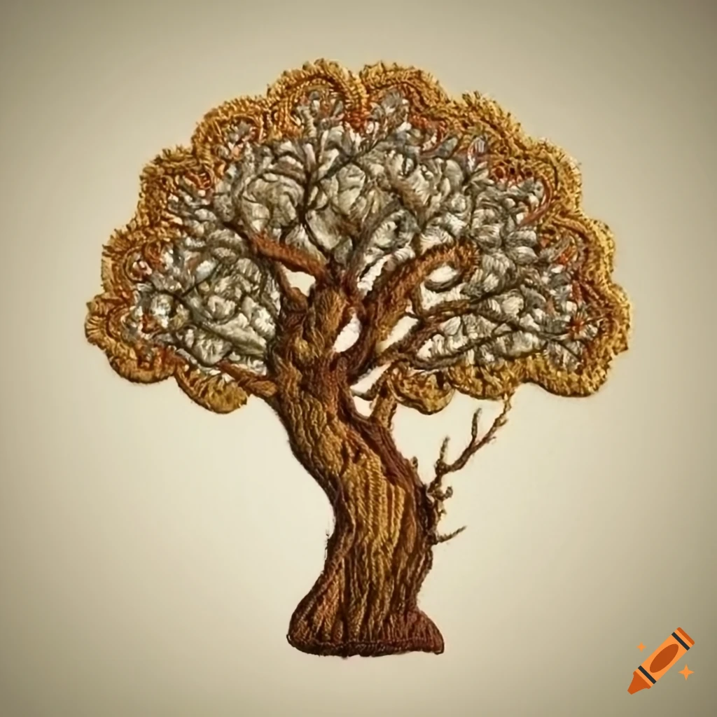 Elaborate embroidered tree design on Craiyon