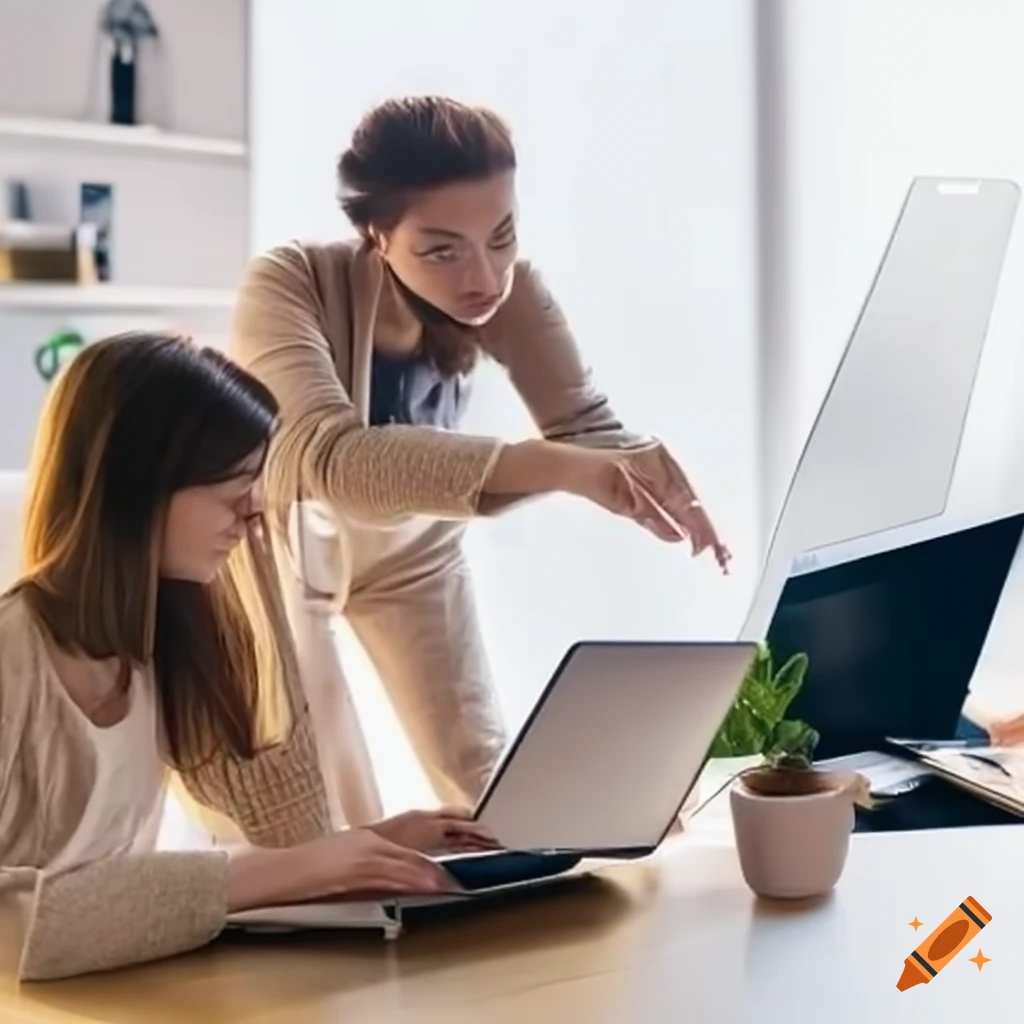 Professionals working in office with laptops on Craiyon