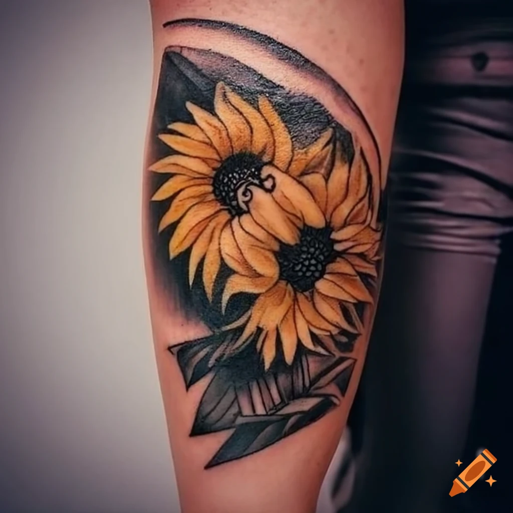 Colorful pumpkin, maple leaf, and sunflower tattoo design on Craiyon