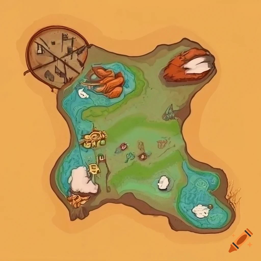 Top view of a fantasy map with barbarian villages on Craiyon