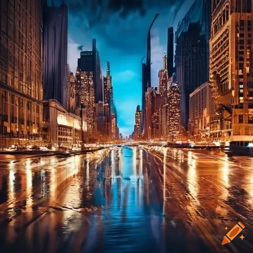 realistic photo of New York at night