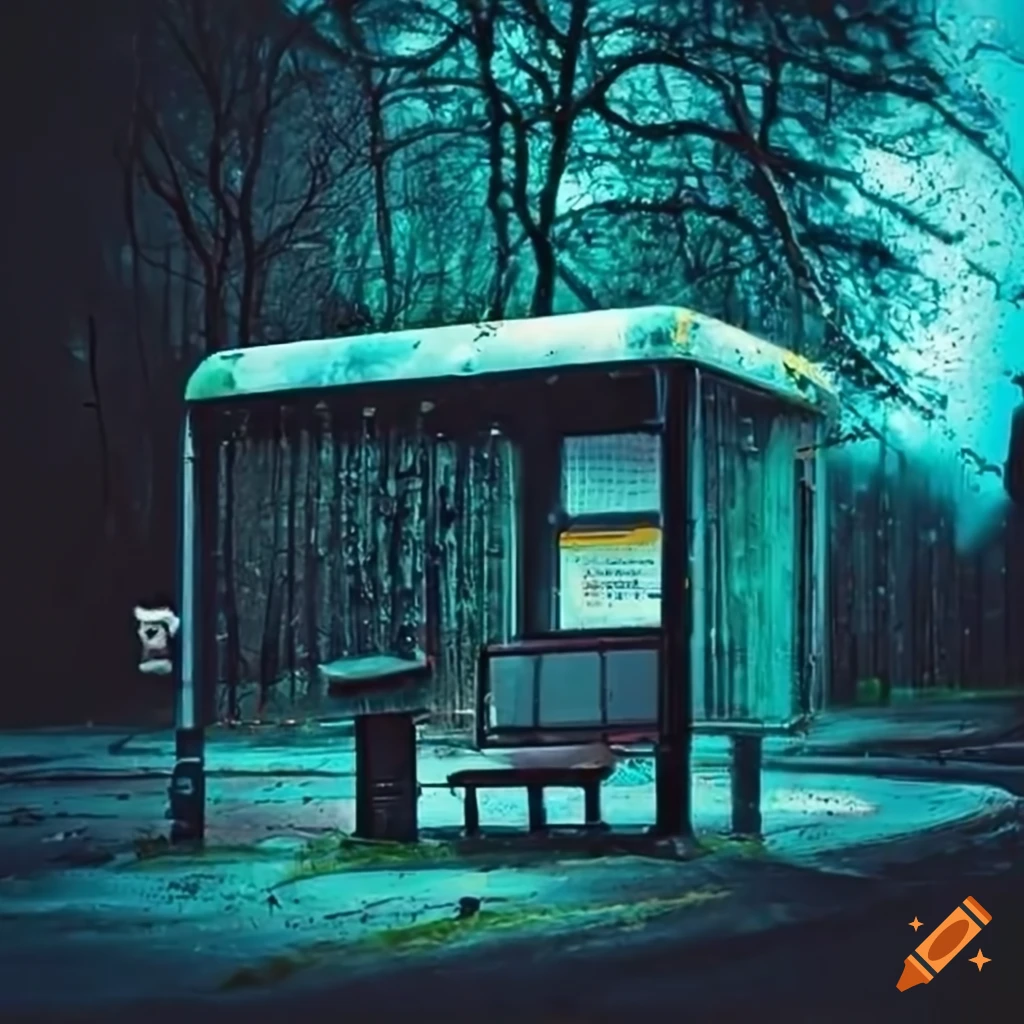 bus stop in the rain with no people