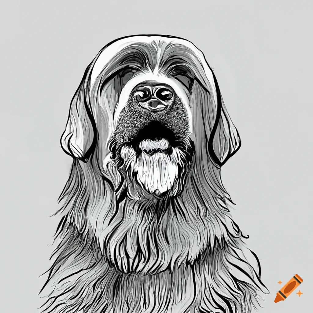Grayscale fine line drawing of a cute newfoundland dog on Craiyon