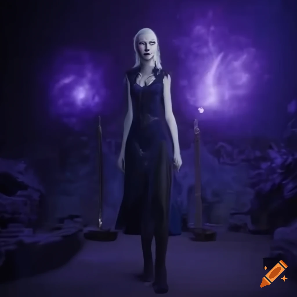 Digital Artwork Of A Dark Blue Skinned Alien Girl With A Wand On Craiyon 