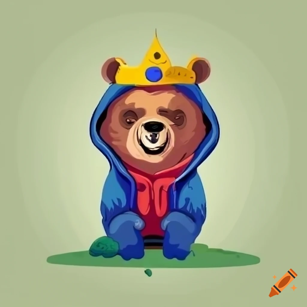 Bear wearing a hoodie and a crown on Craiyon