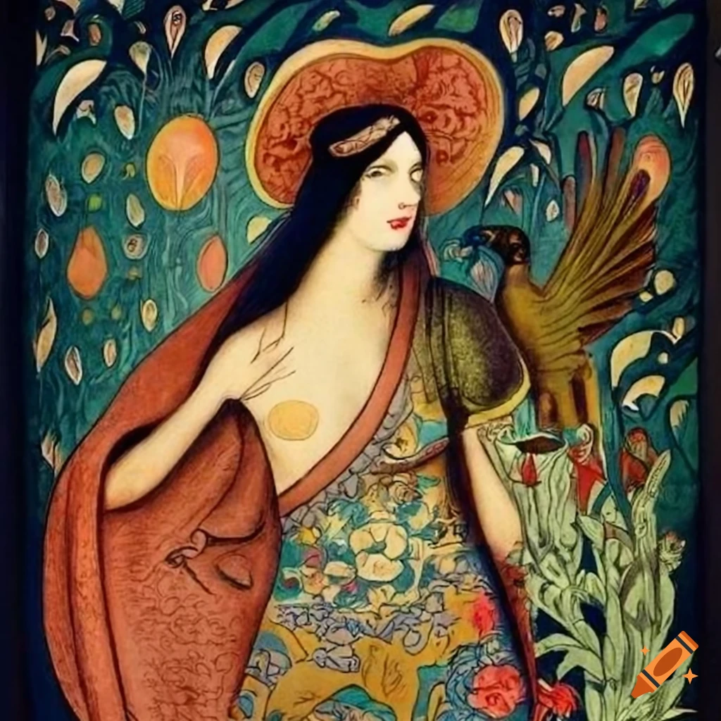storybook illustration of a mystical Curandera Raven and elegant Mother Goose