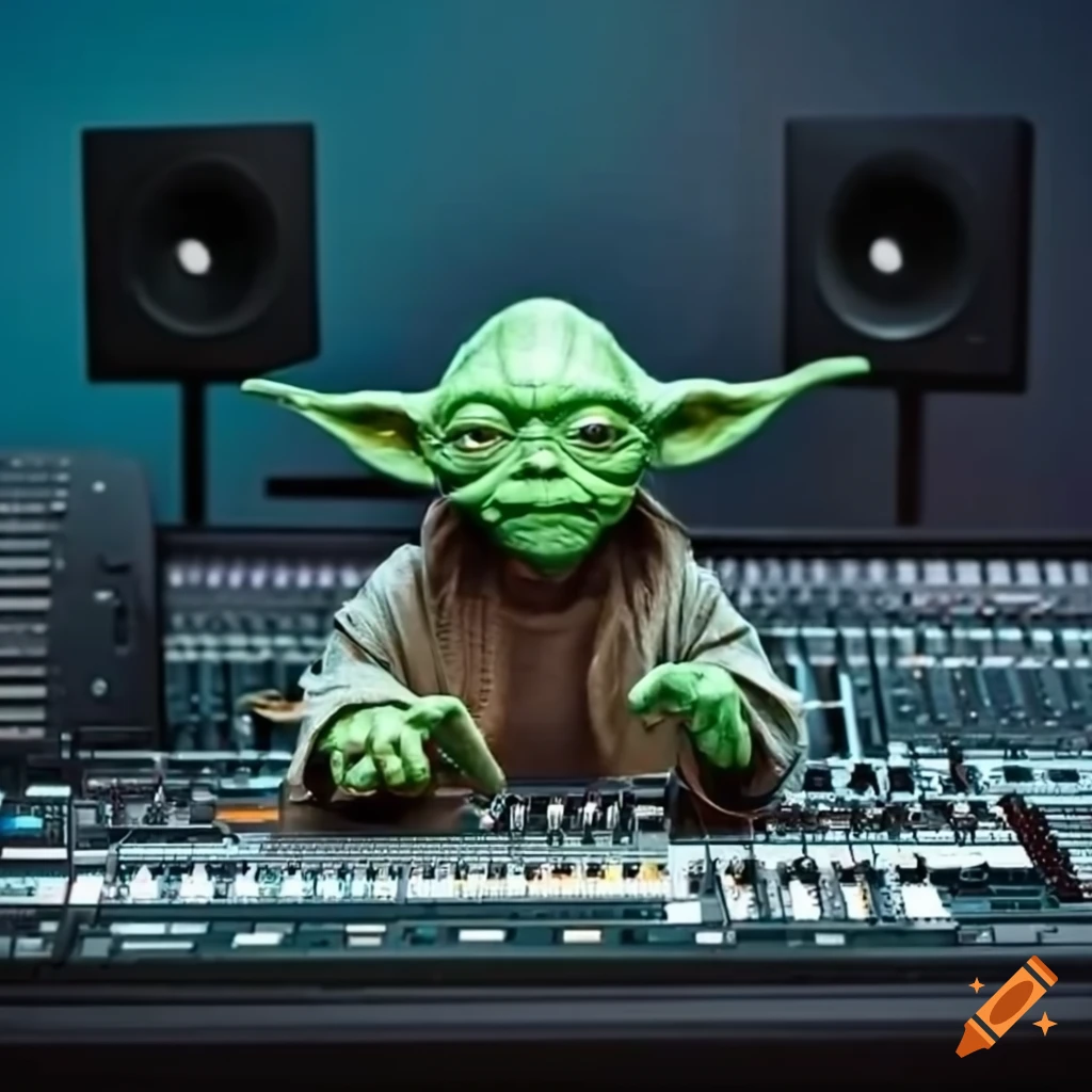 Yoda working in a recording studio