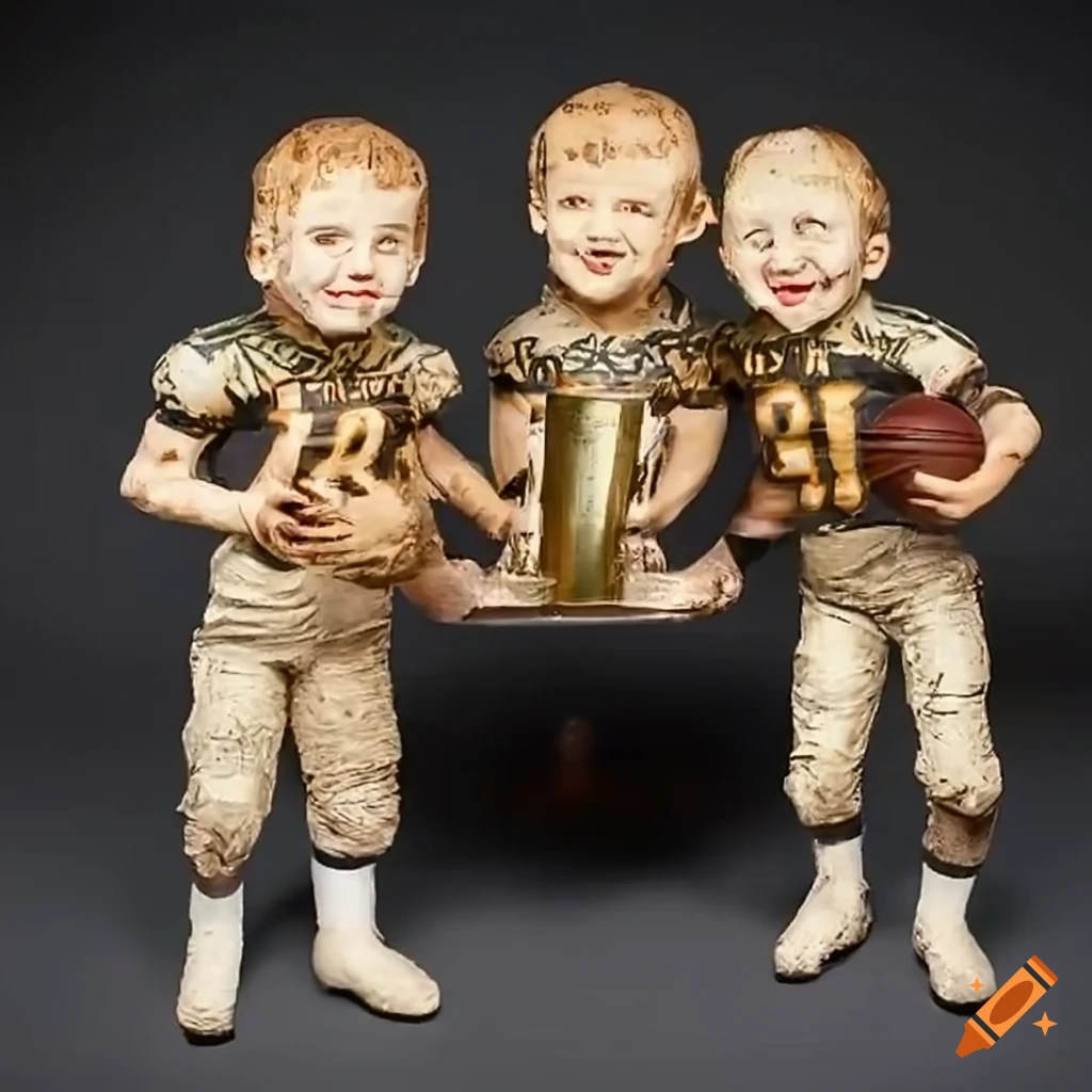 Papier mache boys with nfl trophy on Craiyon