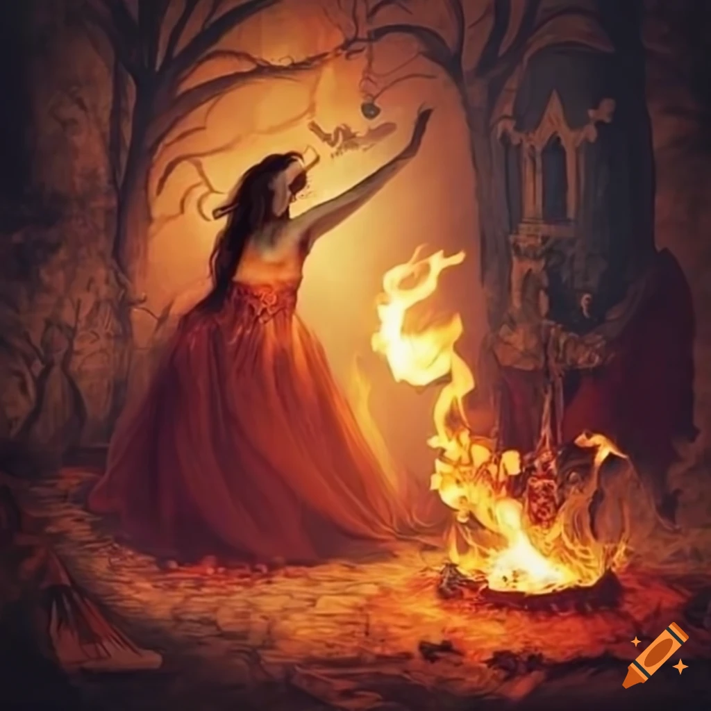 Artwork of witches dancing around a fire on Craiyon