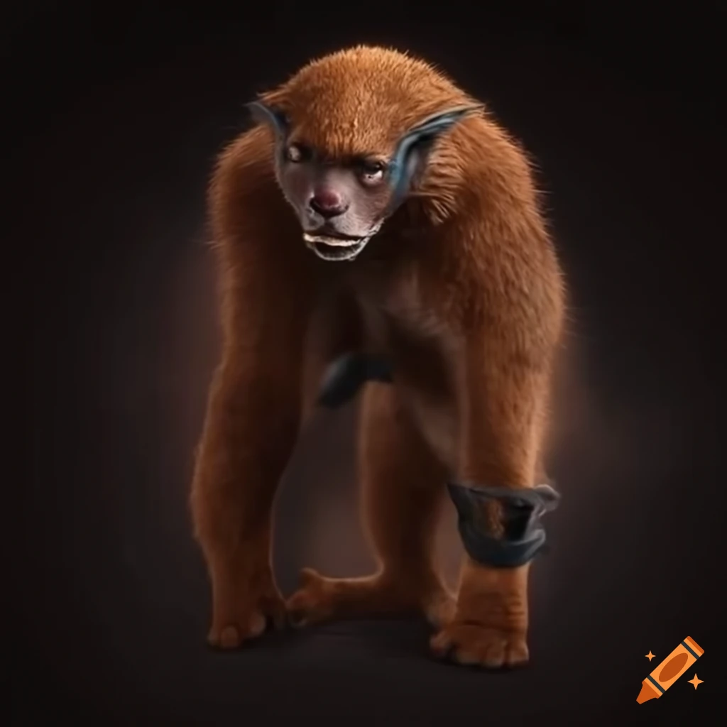A muscular, anthropomorphic monkey-kangaroo hybrid female with a long neck,  rabbit-like ears, strong shoulders, bulging biceps, muscular arms, powerful  chest, chiseled abs, strong, digitigrade legs and blue fur on Craiyon
