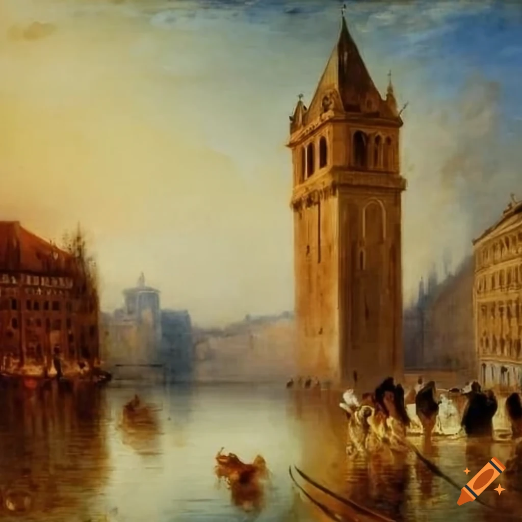 romantic oil painting of Markusplatz in Venice